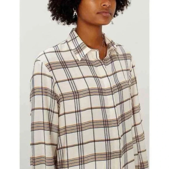 MAJE Capali Carreaux Beige Check Twill Button Up Shirt Blouse, Size M - Picture 2 of 6